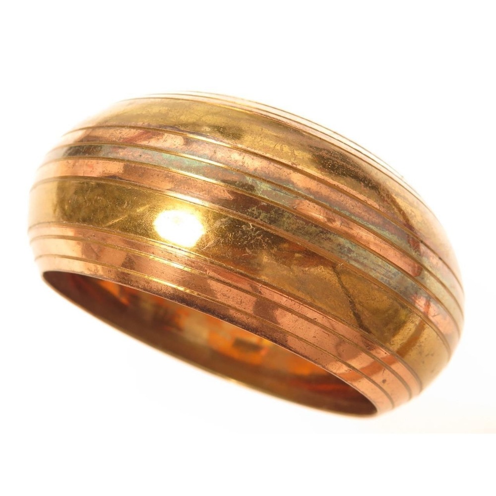 Vintage‎ Copper & Brass Pattern Wide Vintage Bangle Bracelet*2-5/8" Wide*A582
